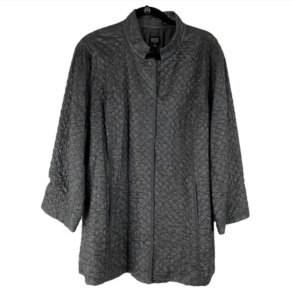 EILEEN FISHER Tussah Silk Quilted Jacket Black SP
